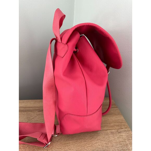 Lacoste Coral Pink PVC Backpack Drawstring Flap Crocodile Logo Y2K 2000s Bag